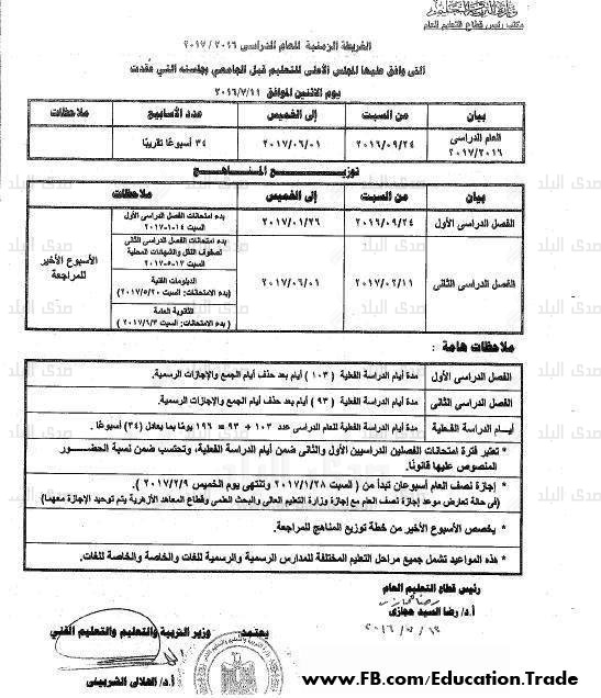 الخريطة الزمنية للعام الدراسى الجديد 2017 - 2016 24810