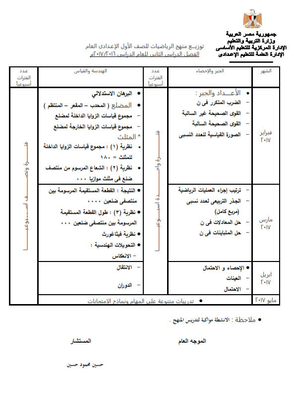 الرياضيات - توزيع منهج الرياضيات للصفوف الاعدادية 2017 Ua_oou30