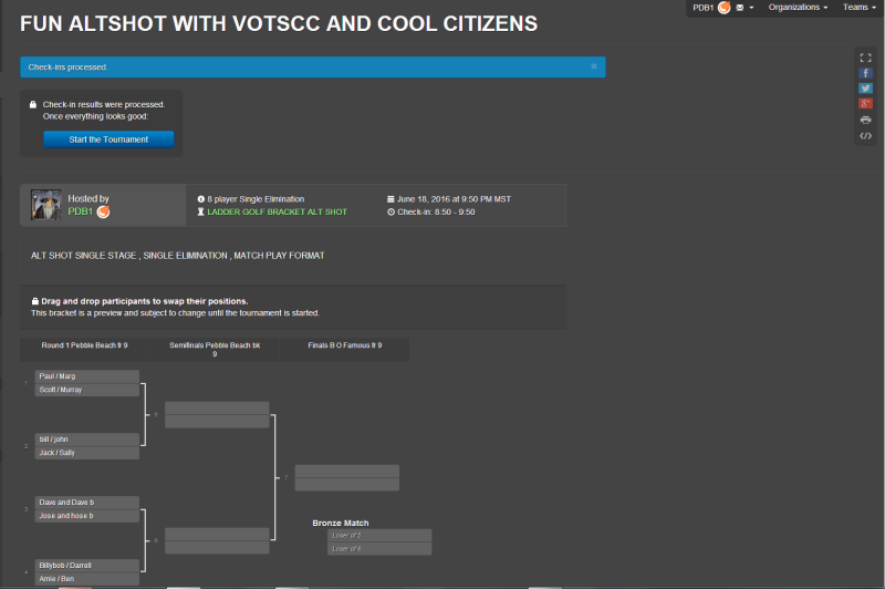 STEP BY STEP CHALLONGE REGISTRATION FOR AN ALT SHOT TOURNAMENT  Checke10