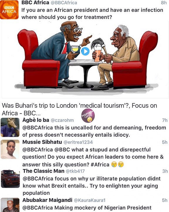 BBC Mocks Buhari's Ear Infection With A Sarcastic Question, Nigerians Blast(pic)  09355910