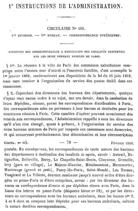 Communes rattachées à Paris en 1860 Circ1610