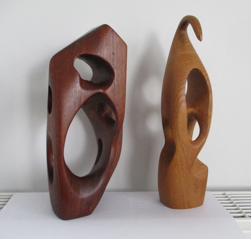 2 Teak Hepworth Type Abstract Sculpture. Mid Century? Img_0313