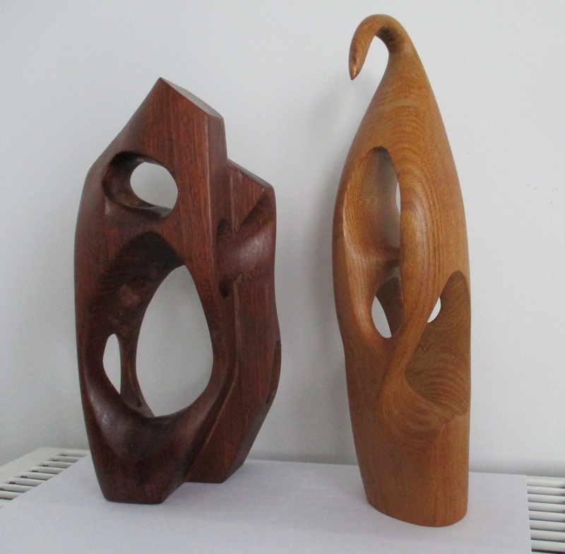 2 Teak Hepworth Type Abstract Sculpture. Mid Century? Img_0314