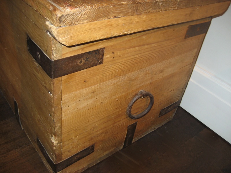 Old Pine Chest Iron Straps And Handles Img_4415