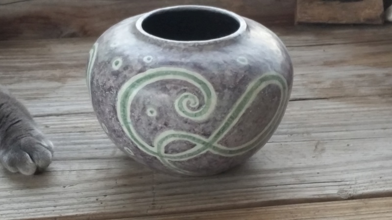 lovely lavender and green pottery vase, CK mark  20160815