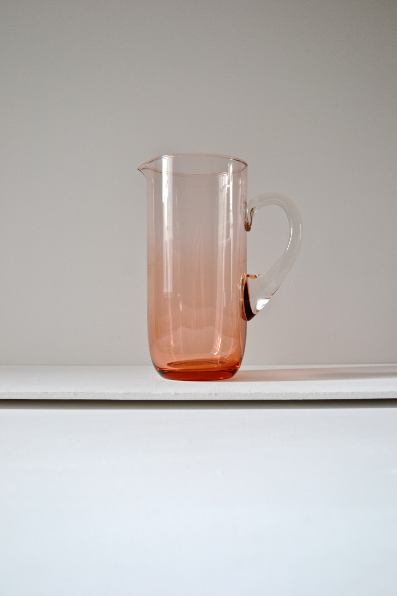 Tall glass pitcher -  tinted pink glass fades to clear Dsc_0017