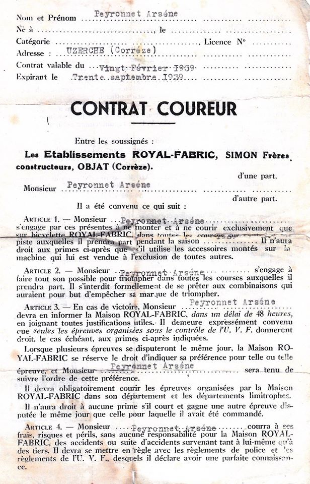 Royal Fabric avec contrat coureur de 1939 13483310