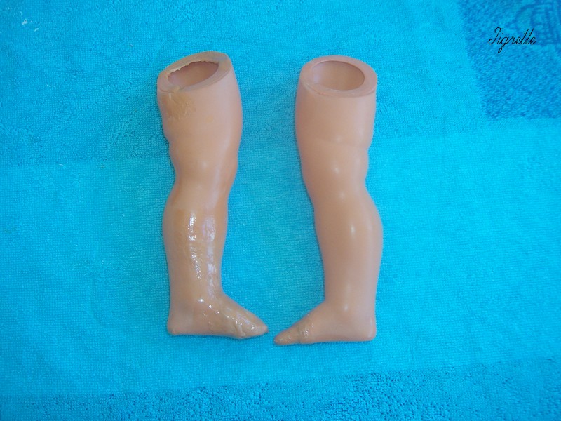  MOULAGE jambe cellulo avec pâte à sel   / restauration de jambe de poupée Françoise  100b4036