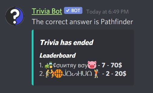 High School Bot trivia game Trivia11