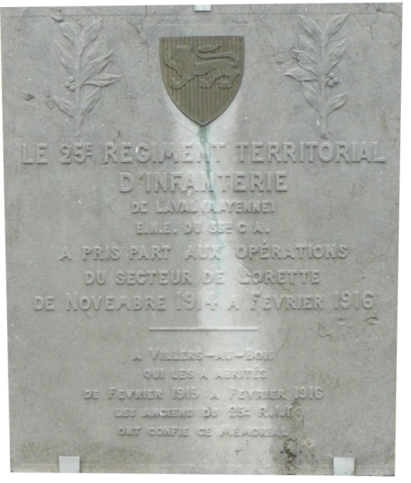 25eme Régiment d'Infanterie Territoriale, Artois, Juin 1915. Plaque10
