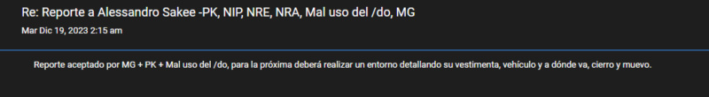 [REPORTE] Fernando Loizo [MG] [Confundir Canales] [Intento de CarKill] [NIP][NVVPJ] [PK] [NIP] [MG] [NRE] Captu239