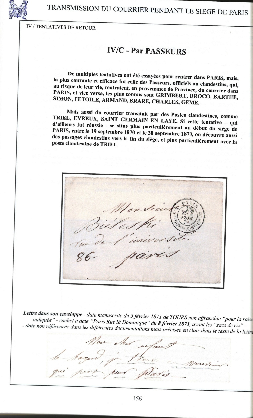 SIEGE DE PARIS 1870-71 'Courrier par Passeur" Docume15