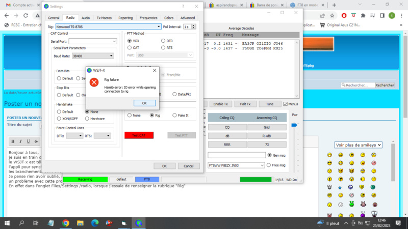 Absence de télécommande de décamétrique en mode FT8 Erreur12