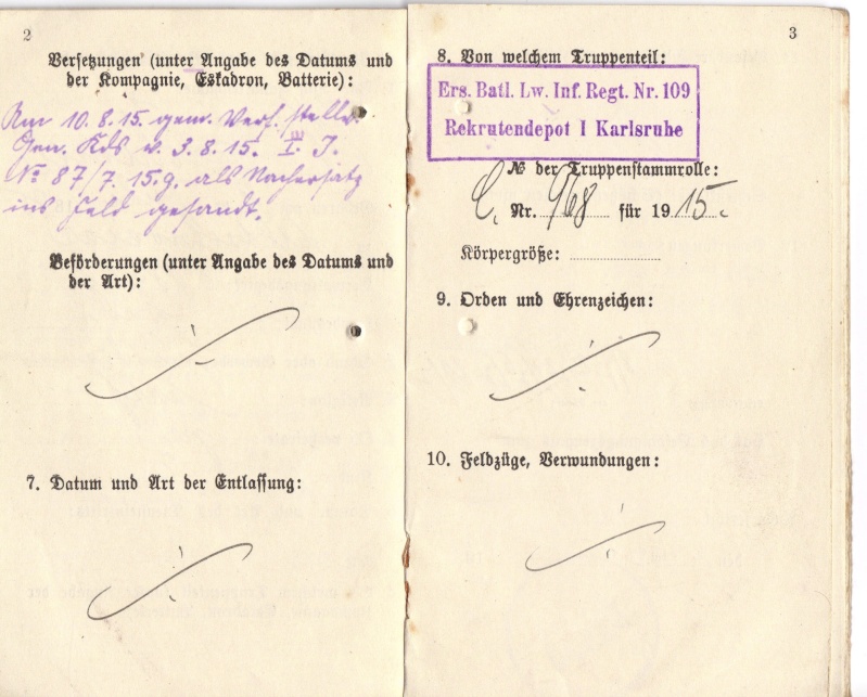 Militärpass 2 - Ers. Batl. Lw. Inf. Regt. Nr 109 Scheme13