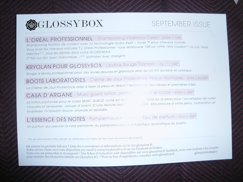 [Septembre 2012] Glossybox "September Issue" - Page 23 Gedc0010