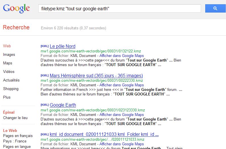 [TUTORIEL] FILETYPE : Comment trouver vos fichiers KML KMZ GPX  etc..... avec Google ? Captu265