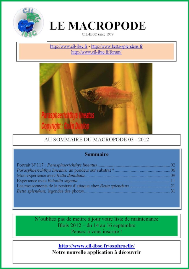 Sommaire de la revue du Macropode. 2012-012