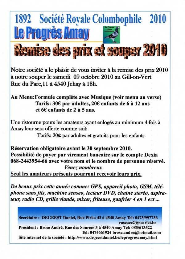 Souper et remise de prix 2010 pour la société d'Amay Invita12