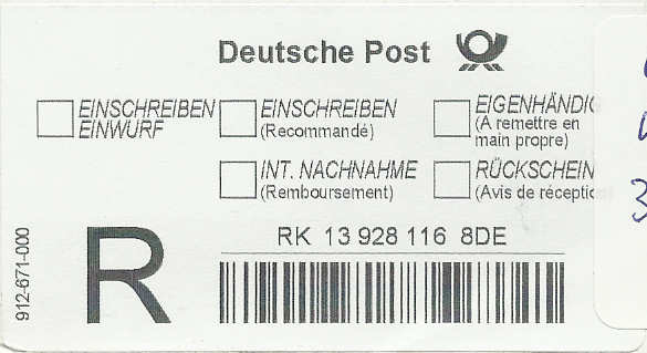 post - Reco-Aufkleber der Deutschen Post Dreco210