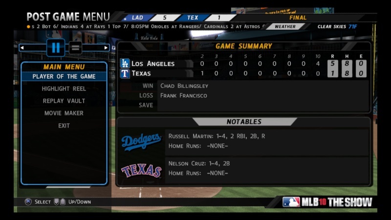 BERRA DIVISIONAL SERIES #1 - Rangers v. Dodgers - July 8 at 9:30p through July 13 at 9:30p - Dodgers Win 3-0 Mlb10_10