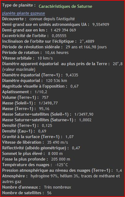 Caractéristiques Saturn12