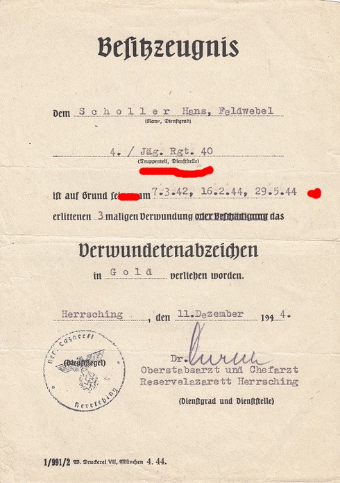 Wehrpass/Diplômes Fw. Hans SCHOLLER 42. Jäger-Division FRANCE RUSSIE CROATIE 11124410