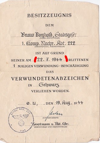 Wehrpass/Diplômes Stabsgefreiter B. BORGHOLD 1./NA 222 NORVEGE BALKANS 1943-49 3g10