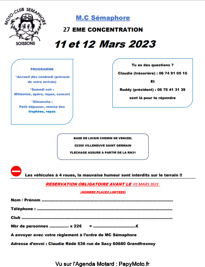 MANIFESTATION - 27ème Concentration MC Sémaphore - 11 & 12 Mars 2023 - Villeneuve St Germain (02200) 2023_s10