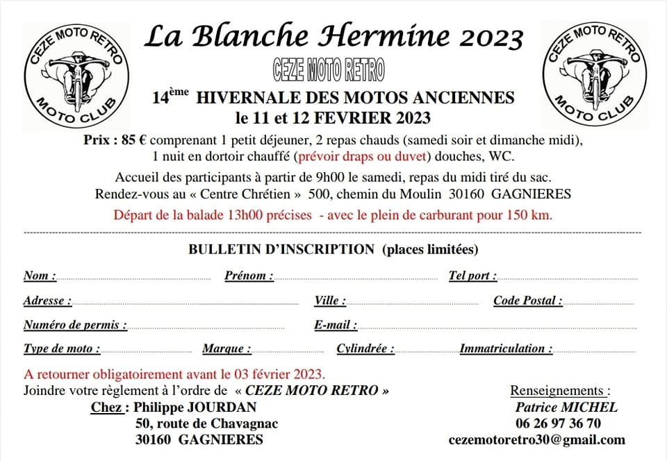 manifestation - La Blanche Hermine  2023 - 11 & 12 Février 2023 - GAGNIERES (30160) 32628510