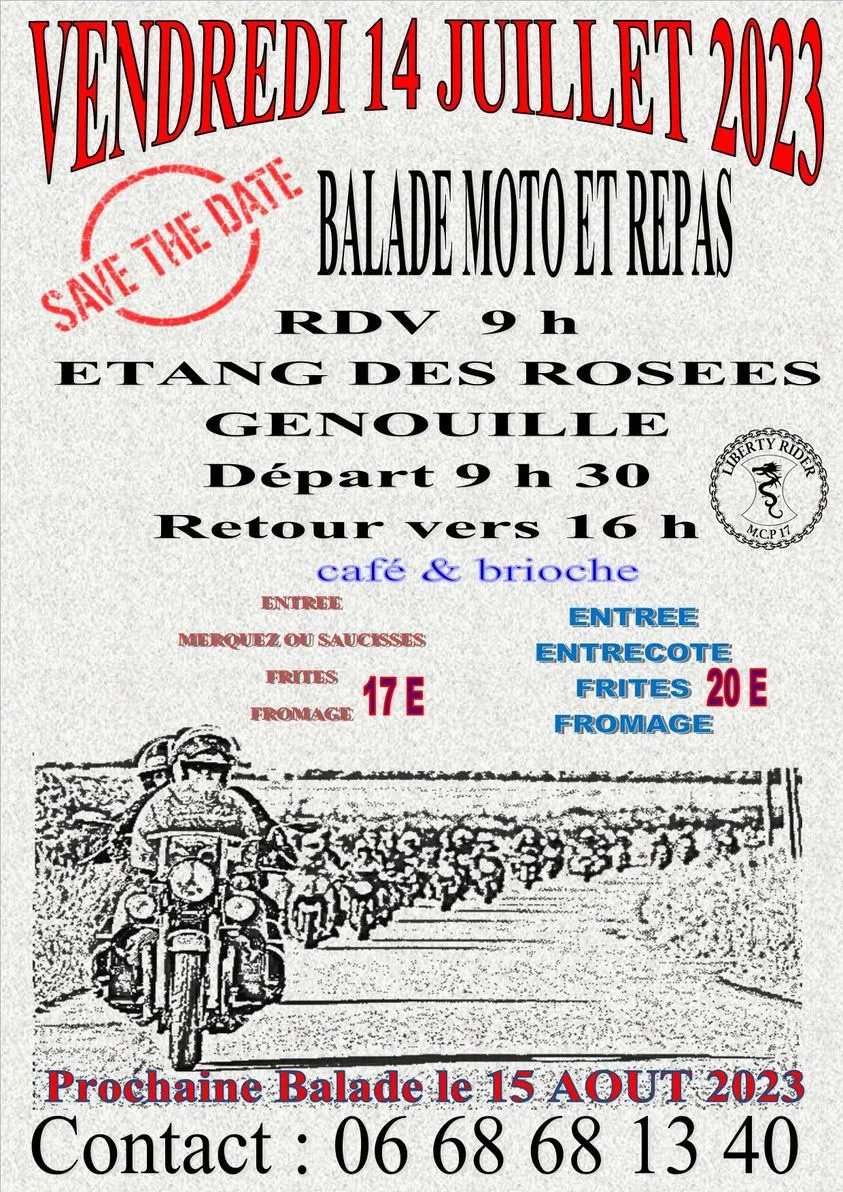 MANIFESTATION - Balade Moto & Repas - Vendredi 14 Juillet 2023 - Genouille -  35944110