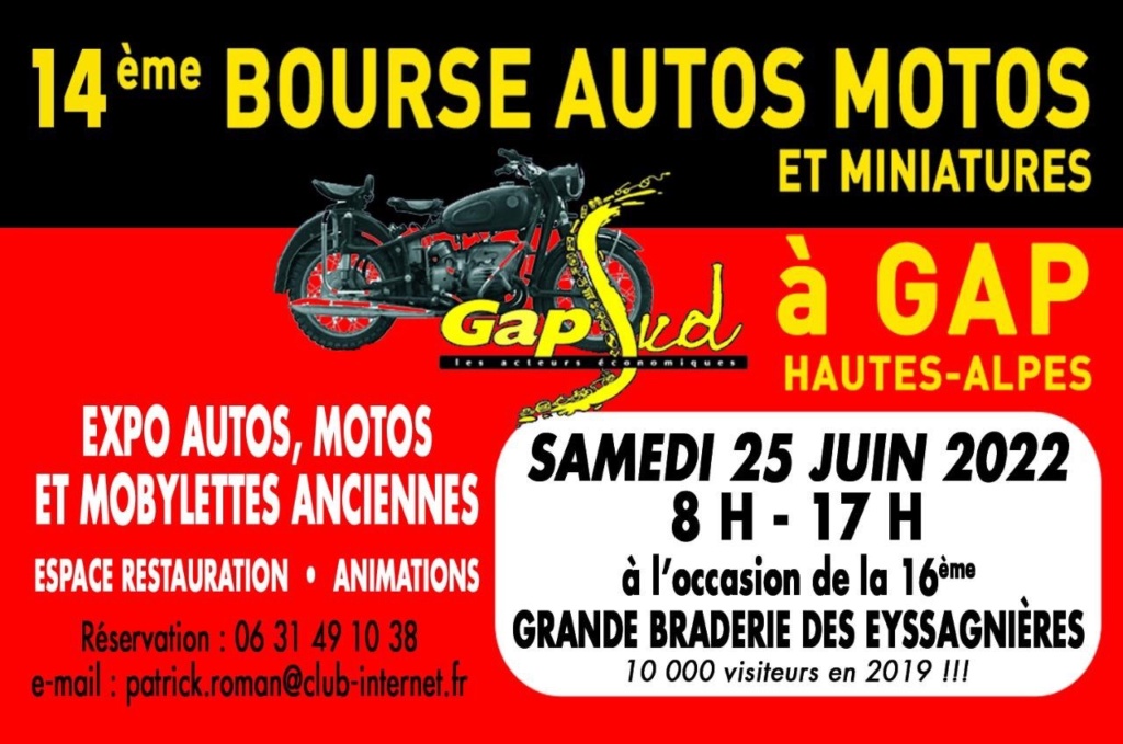 MANIFESTATION - 14ème Bourse Autos & Motos - Samedi 25 Juin 2022 - GAP -Hautes - Alpes  -  6284b510