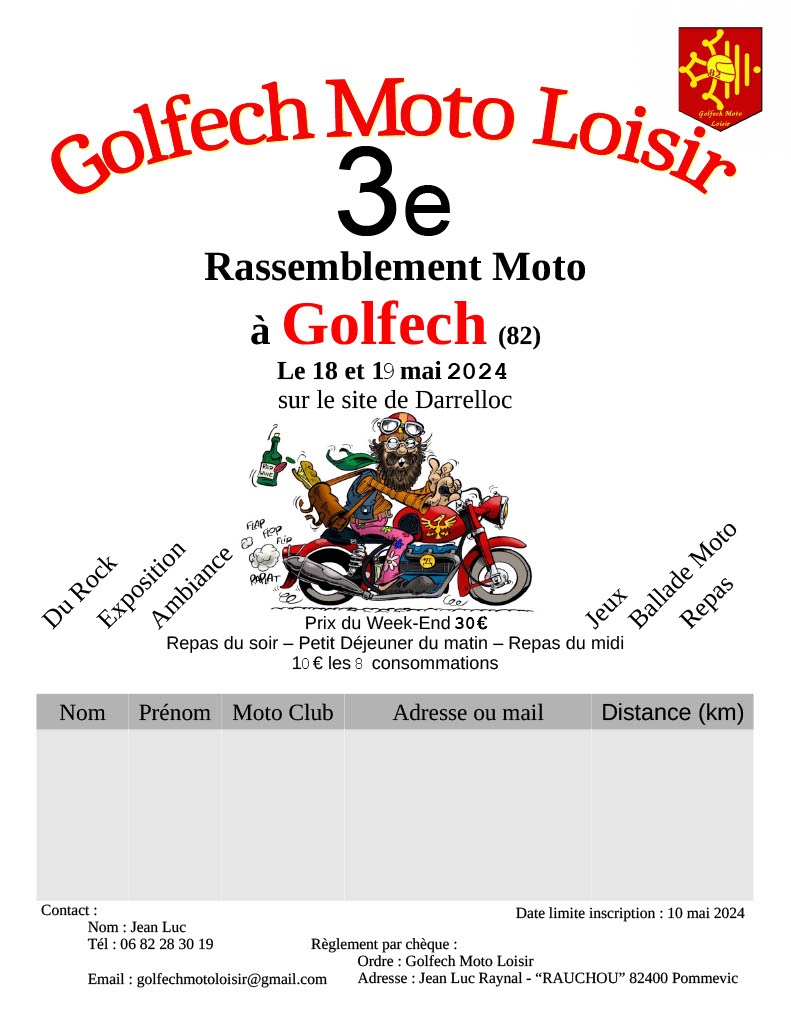 MANIFESTATION  - 3ème Rassemblement Moto - 18 & 19 Mai 2024 - Golfech (82) 65f9d812