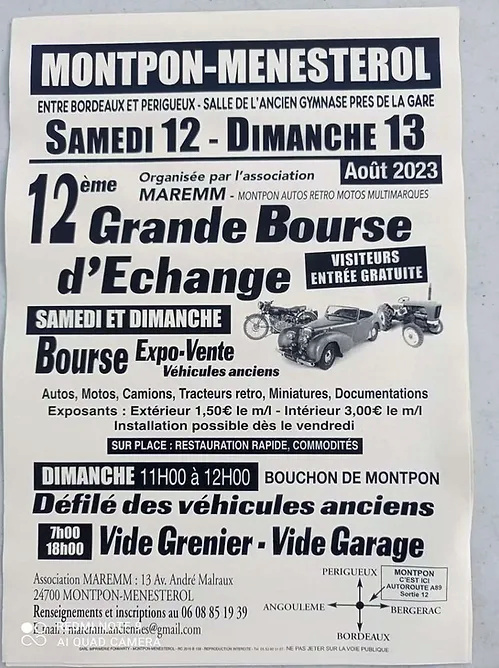 MANIFESTATION - 12 ème Bourse D'échange - 12 & 13 Août 2023 - Montpon - Menesterol  F261c413