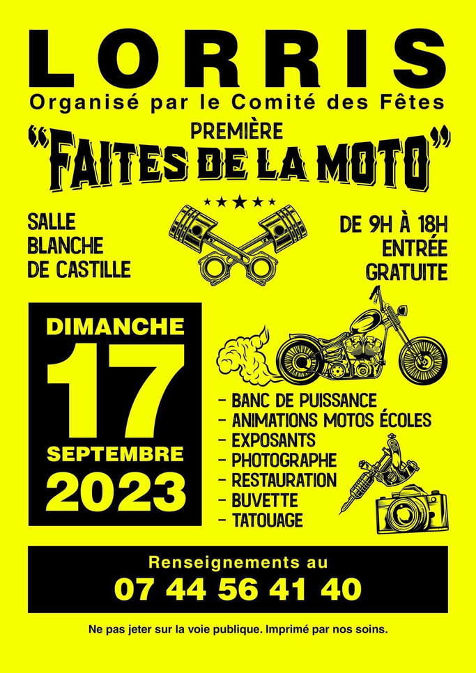 MANIFESTATION - Faites de la Moto - Dimanche 17 Septembre 2023 - Lorris ( Salle Blanche de Castille  Imag2014