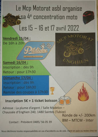 MANIFESTATION - 4ème Concentration Moto - 15 -16 & 17 Avril 2022 - (Saintes  (1480 Belgique )