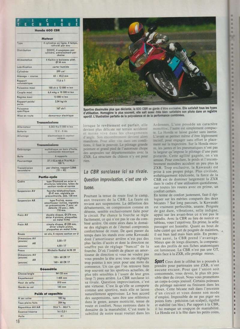 MOTO REVUE N°3007 sptembre 1991 essai comparatif kawasaki zxr-750 vs Honda 600 cbr 612