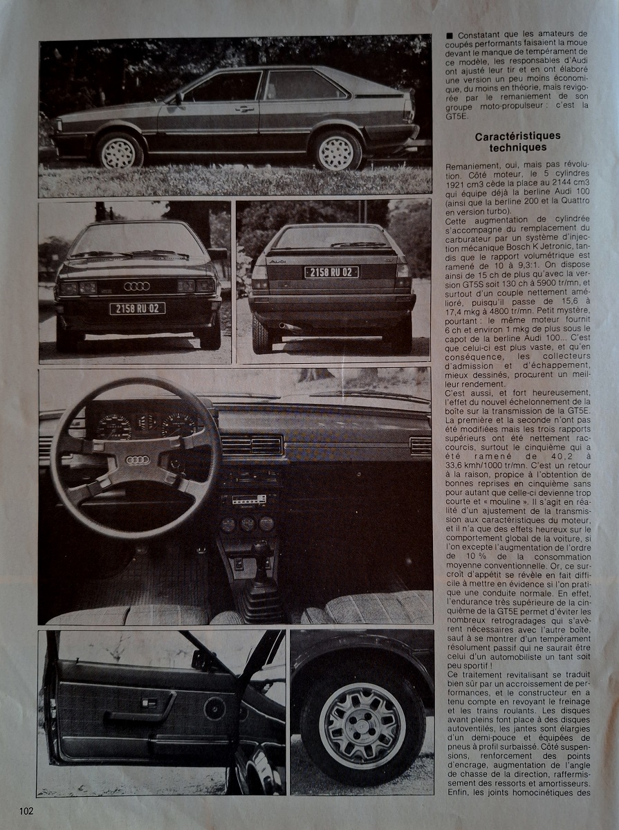 Sport Auto N°247 d'aout 1982 - Essai Audi Coupé GT5 E 20240113