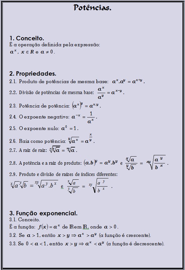 Função exponencial e logaritmica. Potenc10