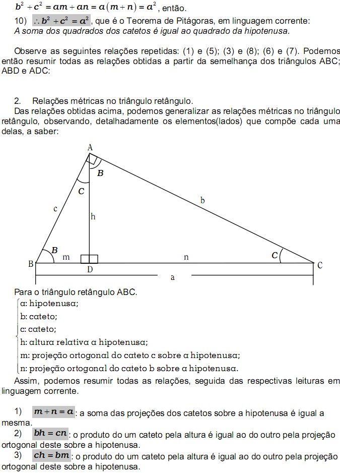 Relações métricas no triângulo retângulo. Rmtr310