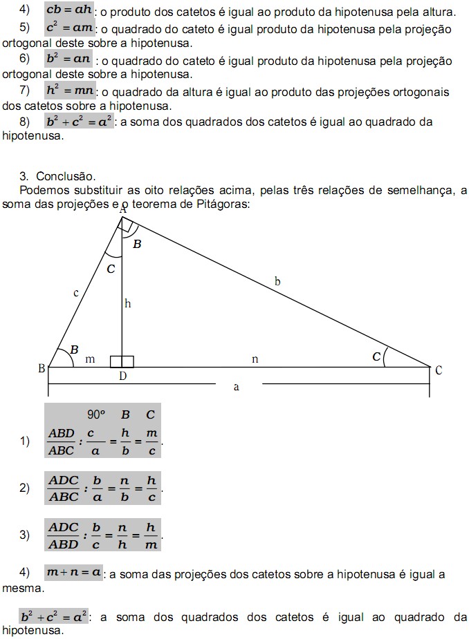 Relações métricas no triângulo retângulo. Rmtr410