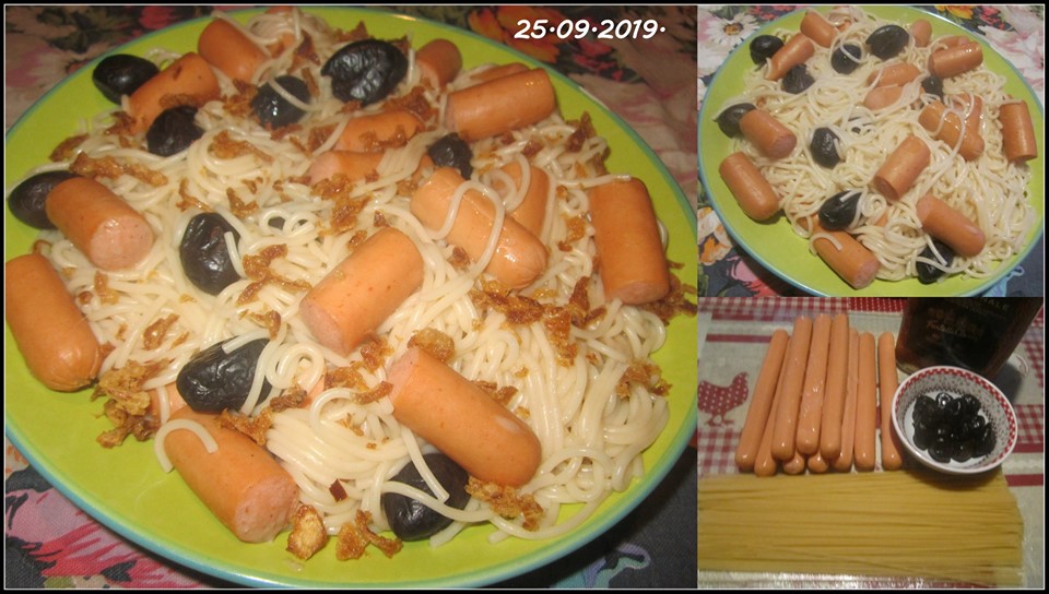 Spaghettis aux snacks et olives noires. 71335910