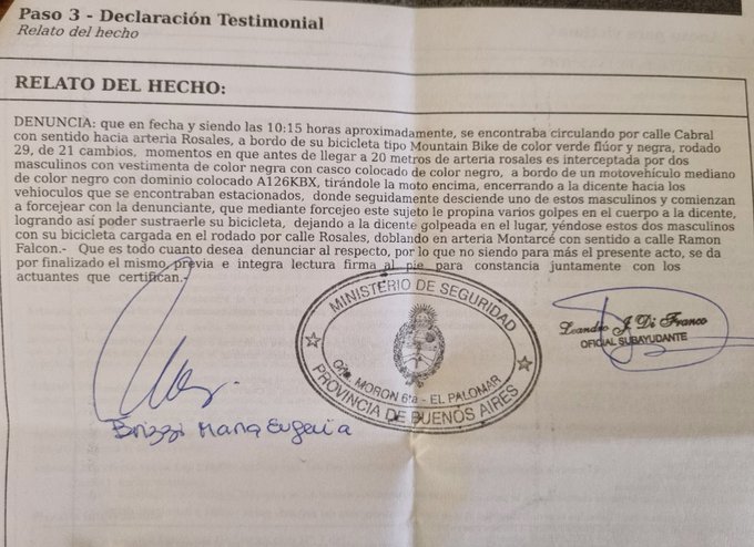 Morón. diputada fue asaltada e ironizó contra Frederic: “Todo muy divertido, no como en Suiza”. 001190