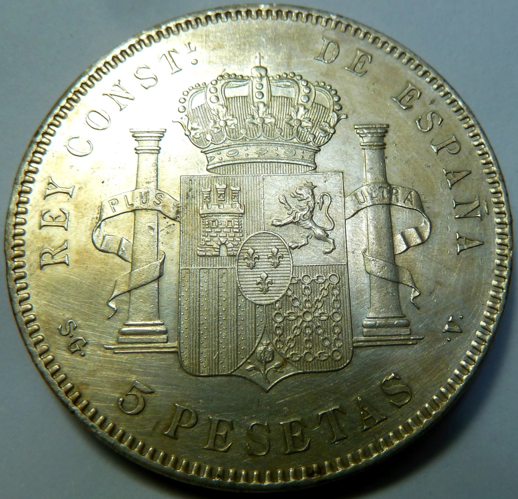 1898 - 5 pesetas de Alfonso XIII, 1898. Error M de Maura al reves P1160120