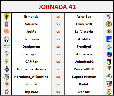 PRONÓSTICOS JORNADA 41 --- 18/19 MAYO --- 4110