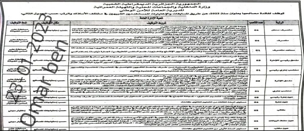 [جديد التوظيف في الجزائر 2023] مسابقة توظيف بالمديرية العامة للأمن الوطني الجزائري 23/01/2023 112