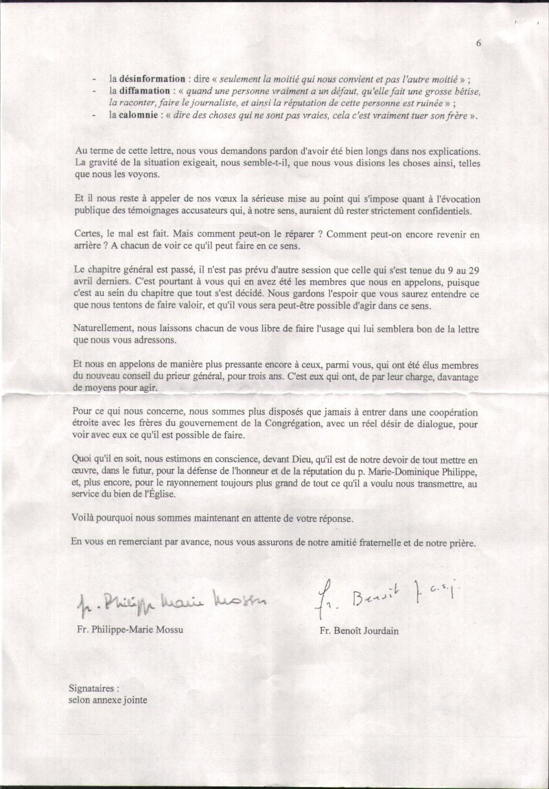 philippe - La mise en cause du Père Marie-Dominique Philippe, réponse d'un certain nombre de Pères de saint Jean. Lettre du Père Philippe-Marie MOSSU 20130615