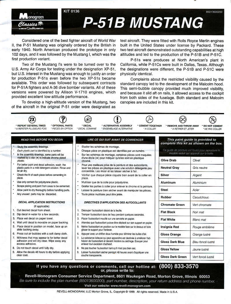 North American P-51B Mustang, Monogram, 1/48, 1999 North_32