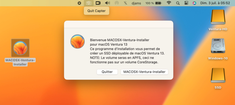 Ventura-HD déployer sur SSD Capt1647