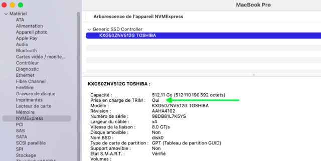 Activation TRIM SSD sur macOS SONOMA Capt2435