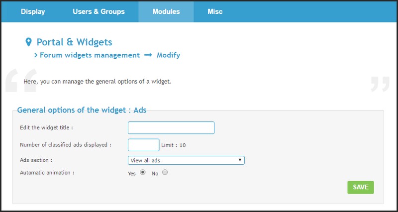 Help on ads Forum widgets management 23-12-11